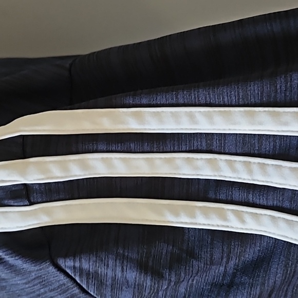 adidas Heather Dark Blue Short Sleeve Tee with White Stripes - Picture 8 of 13